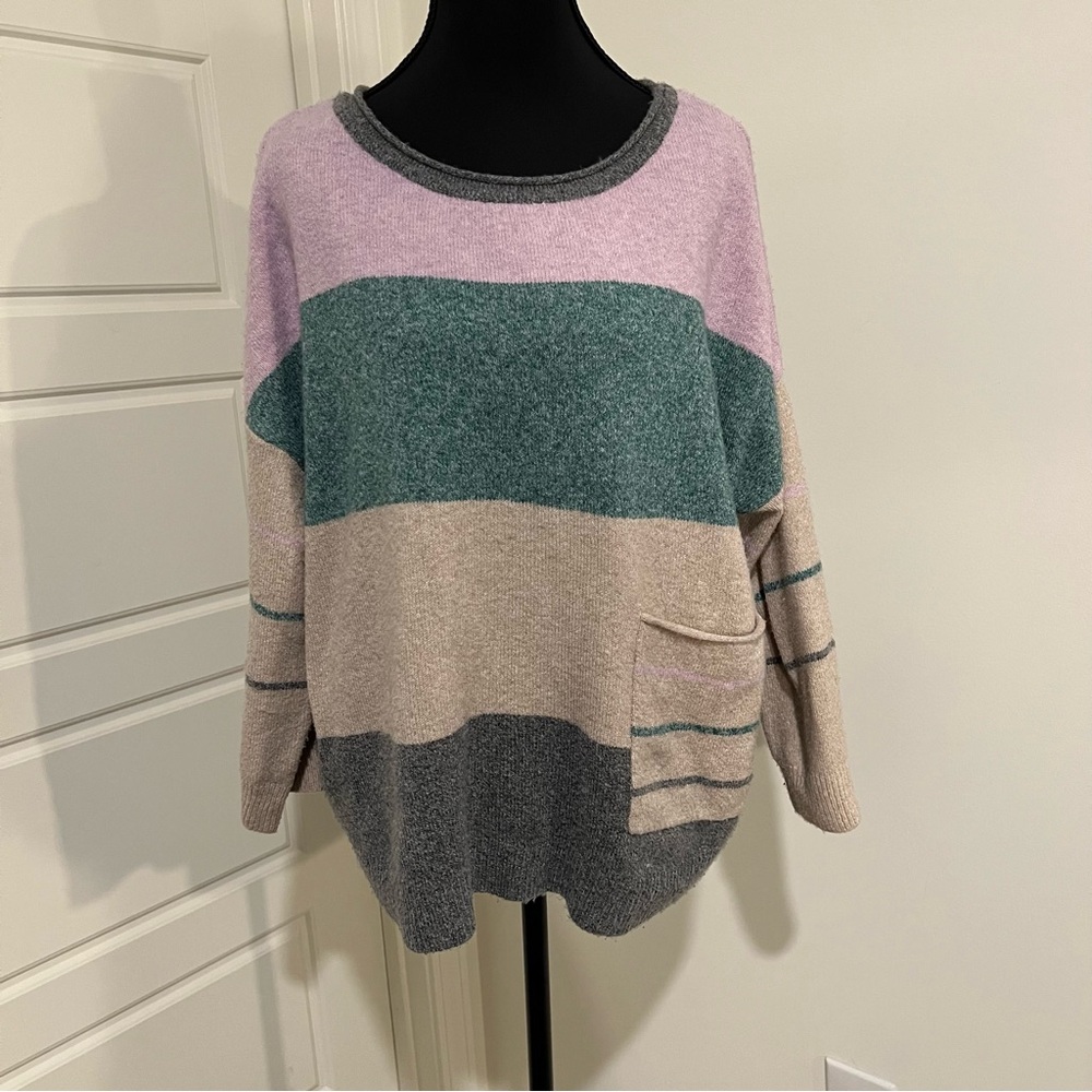 Democracy Women's Sweater Multicolored Size S Wool Blend Striped Long Sleeve